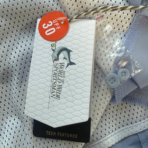 World Wide Sportsman Mens XXL Long Sleeve Fishing Shirt Light Blue UPF 30 - Picture 7 of 11